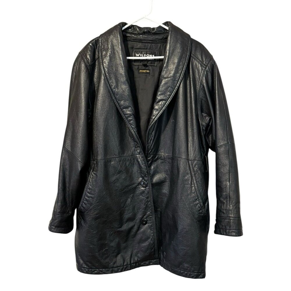 Wilsons The Leather Experts Womens Black Leather THINSULATE Button Jacket‎ Sz M